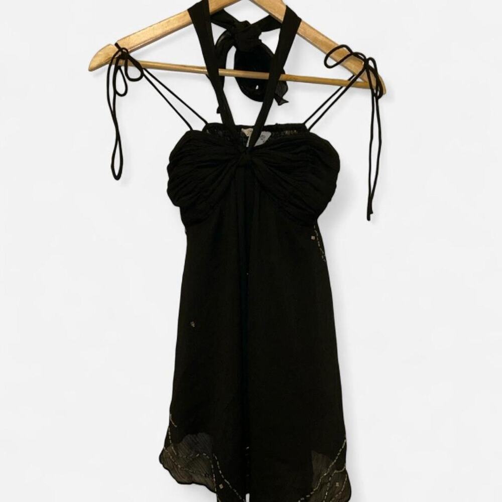 Early 2000s Vintage TRAMP Black Beaded Halter